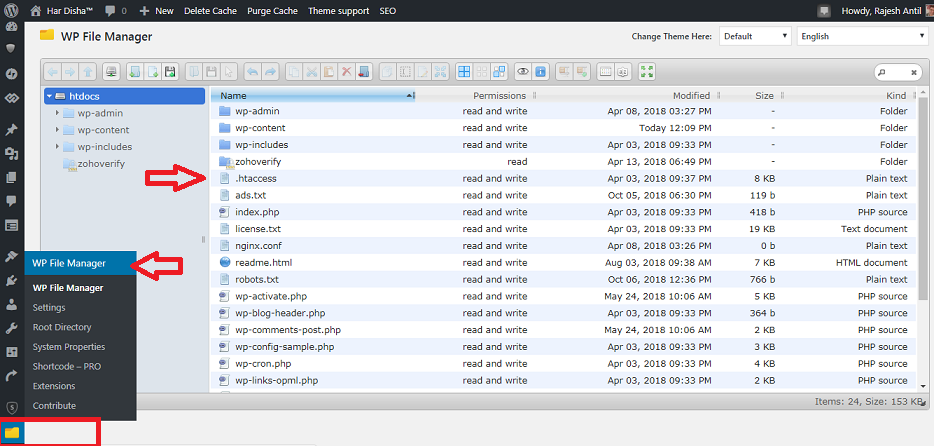 Edit .htaccess file with WP File Manager